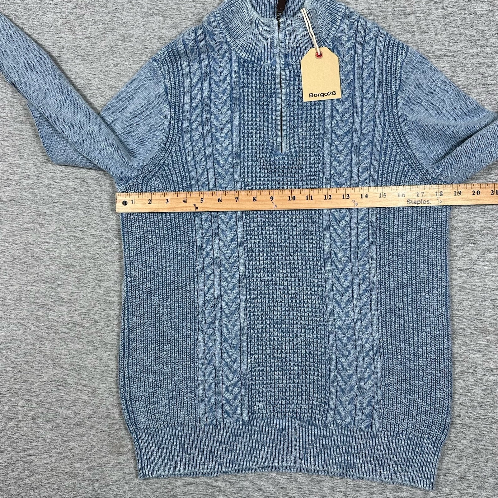 Borgo28 Sweater Mens Size Medium Slate Blue Cotton Slub Knit 1/4 Zip Preppy New — image 4 of 8